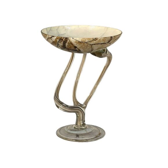 vint Jozefina Krosno Art Glass Jelly Fish 7'' Pedestal Bowl Dish made in Poland - Picture 3 of 12